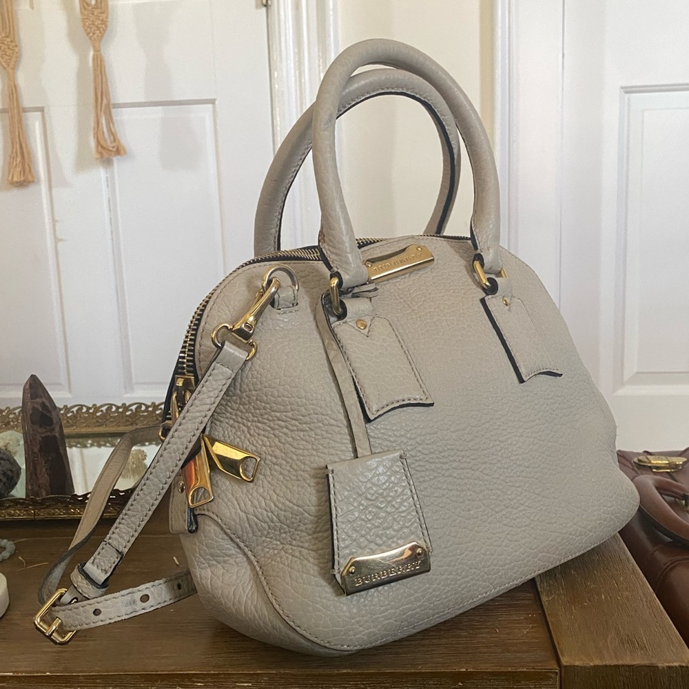 Burberry Medium Gray Leather bag w/ detachable shoulder strap